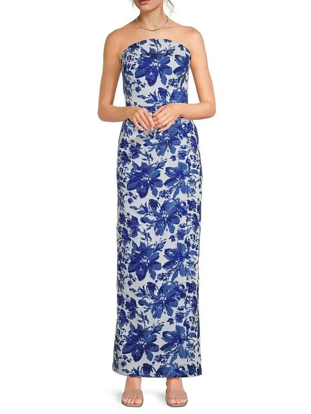 NWT AdriannaāPapell Aidan Mattox Blue Floral Jacquard Gown Size 10
